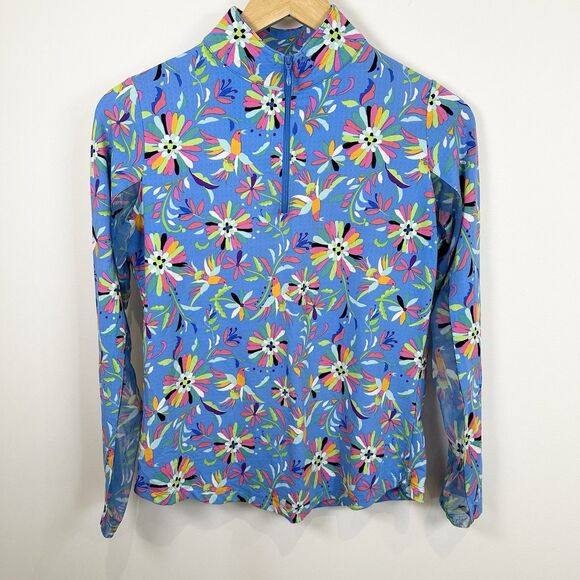 Ibkul Shirt Womens Small Blue 1/4 Zip Golf UPF50 Outdoor Pickleball Vented Bird - Picture 1 of 9